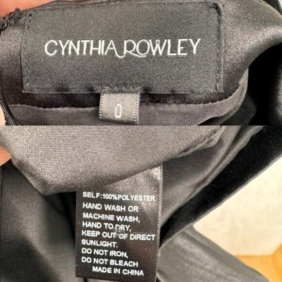 Cynthia Rowley Gigi Satin Dress Black Mini Rhinestone Cocktail Party LBD Size 0 - Picture 11 of 16